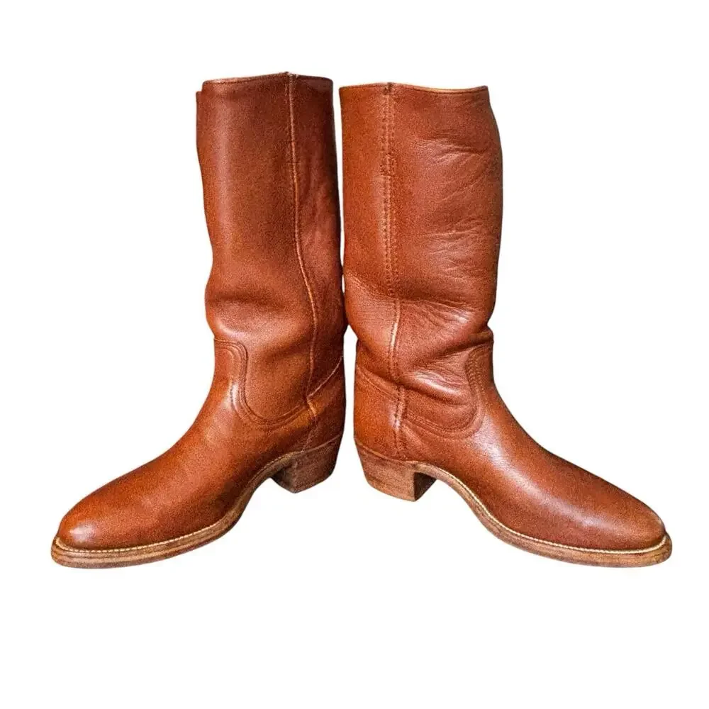 Frye Campus 2595 Dark Camel Brown Leather Boots Size 8.5 EE Wide USA Vintage